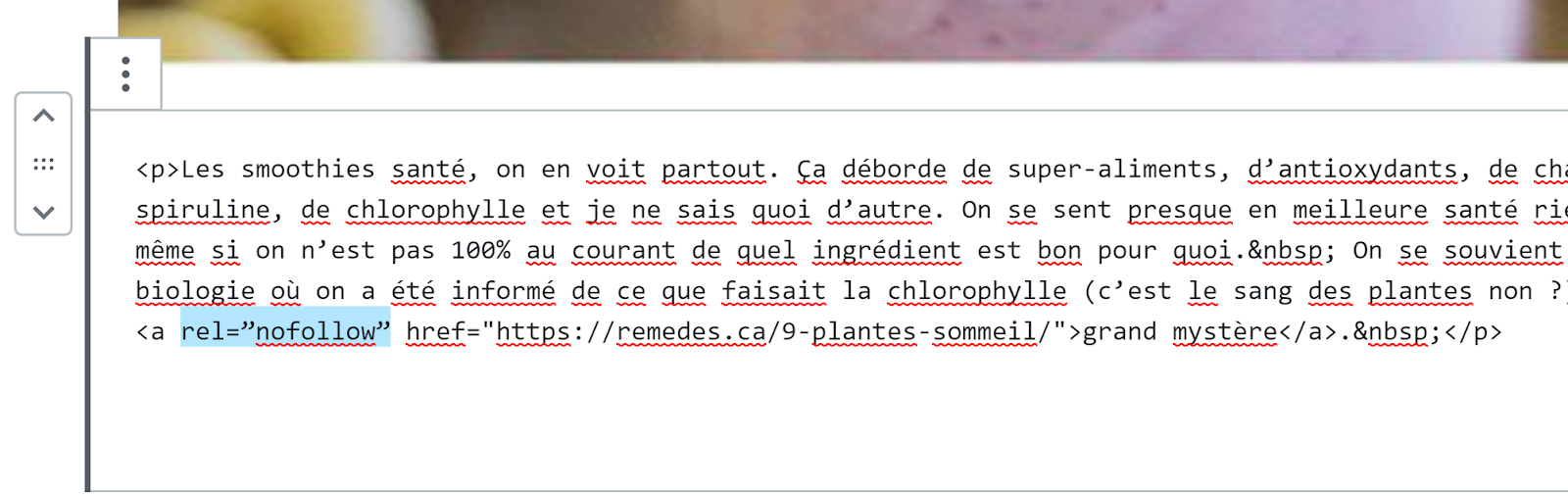 s'assurer que le lien est en no-follow sur wordpress